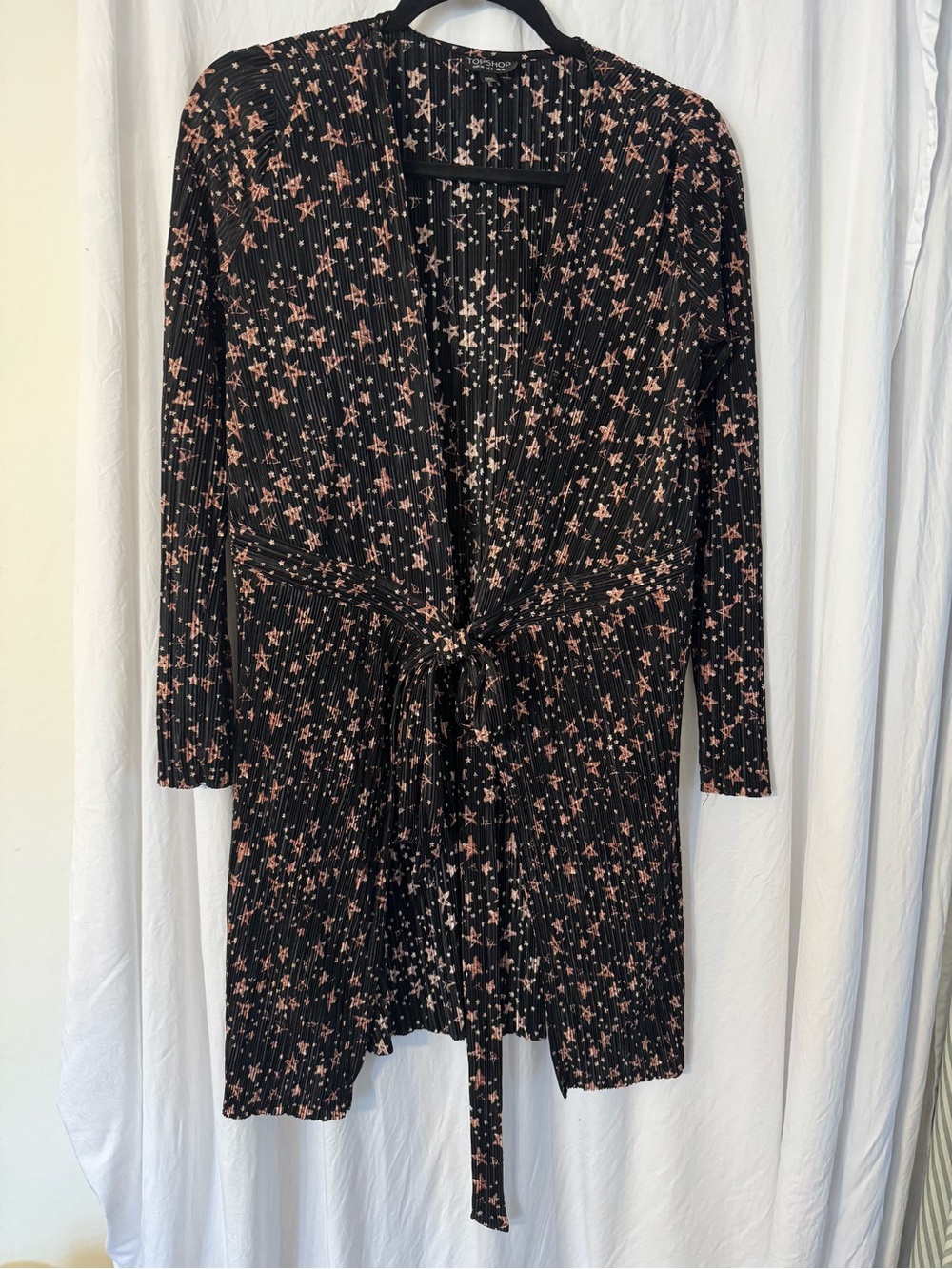 Topshop Black with Pink Star Print Tie-Front Dress/ wrap dress. Size 6